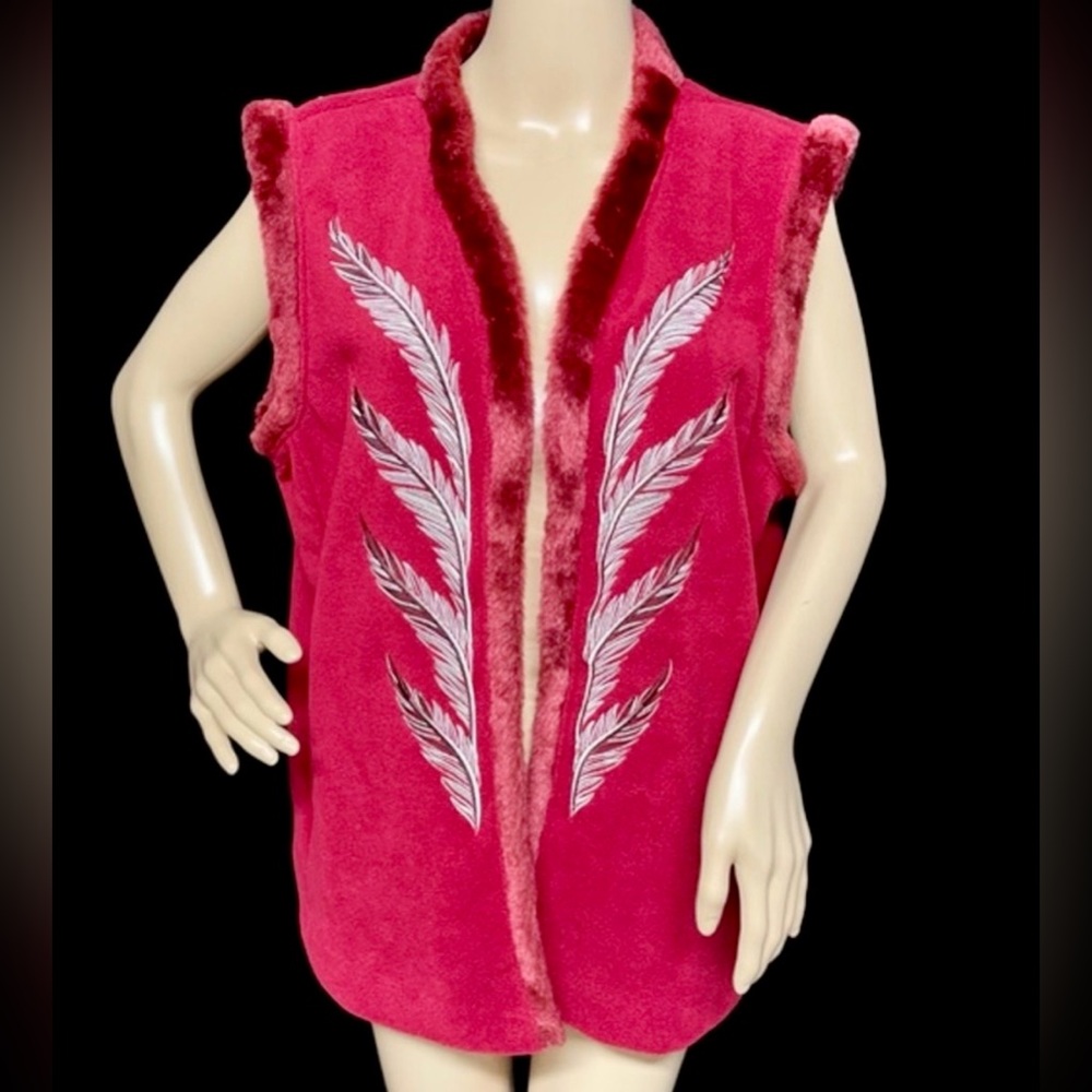 Bob Mackie Wearable Art Red/Maroon XL Open Front Cardigan Vest. So GOOD!